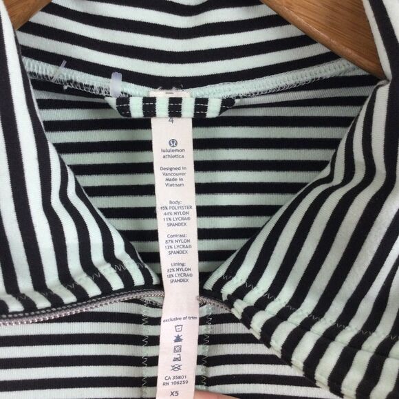 Lululemon Daily Yoga Mint Moment Full Zip Black Green Stripe Preppy Jacket Sz 4 - Picture 7 of 7